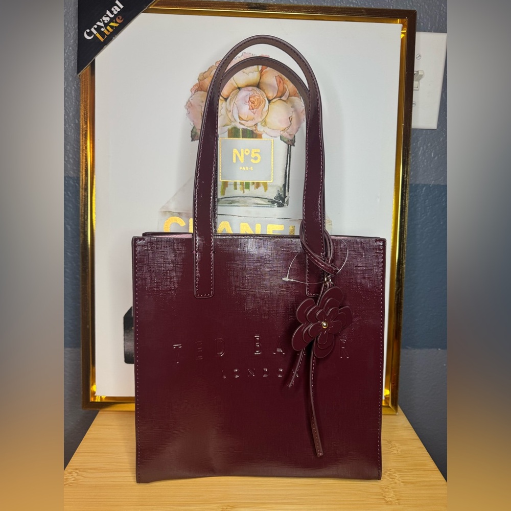 Ted Baker Burgundy Icon Tote with Floral Charm- medium nwt
